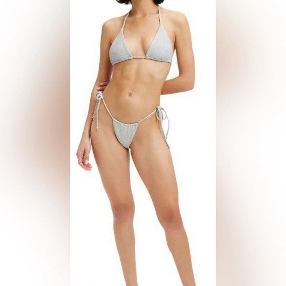 Good American Sparkle Tiny Ties Bikini Set in silver glitter - Picture 1 of 9